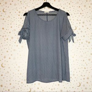 Pleione Women’s Small Blouse – Geometric Print Short Sleeve Top with Tie Sleeves